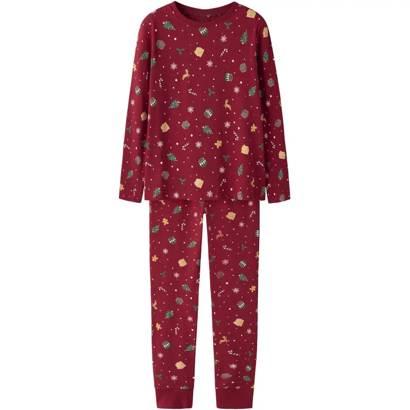 Name It Jester Red Xmas Aop Red Nknvismas Ls Nightset 1