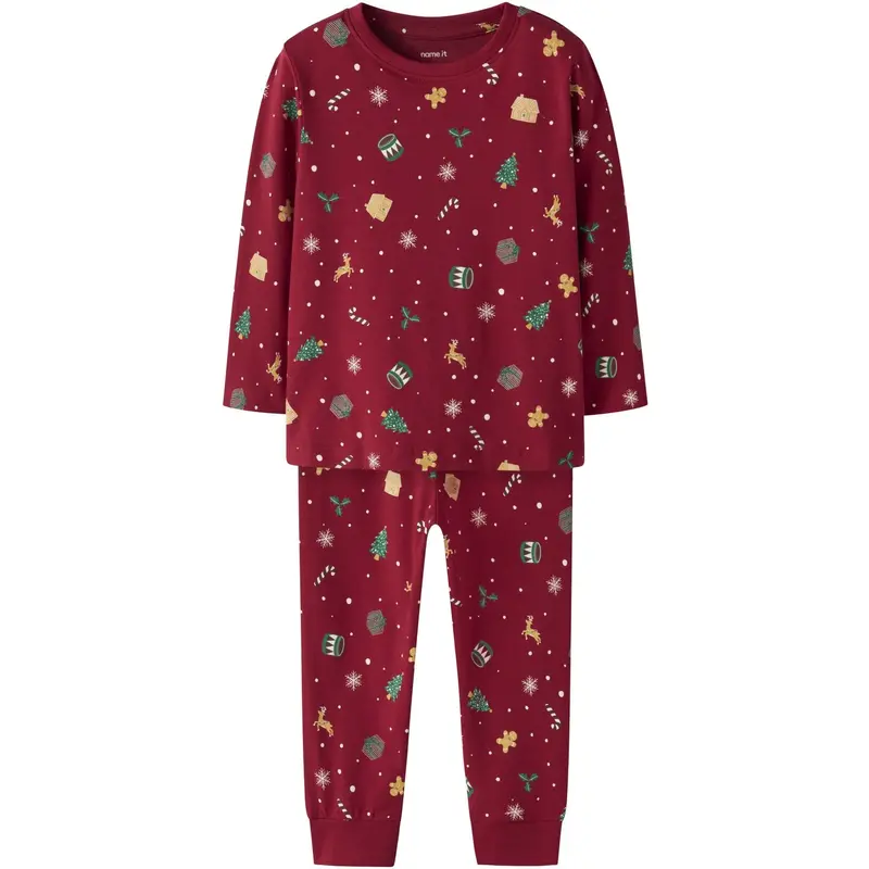 Name It Jester Red Xmas Aop Red Nmnvismas Ls Nightset 1