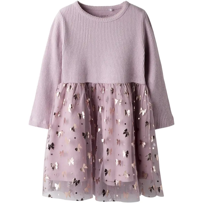 Name It Keepsake Lilac Nmfrosally Ls Dress 1