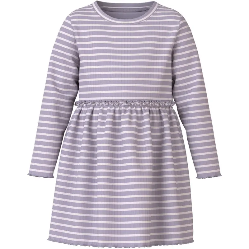 Name It Lavender Gray Lilac Marble Stripe Nmfvemma Ls Dress 1