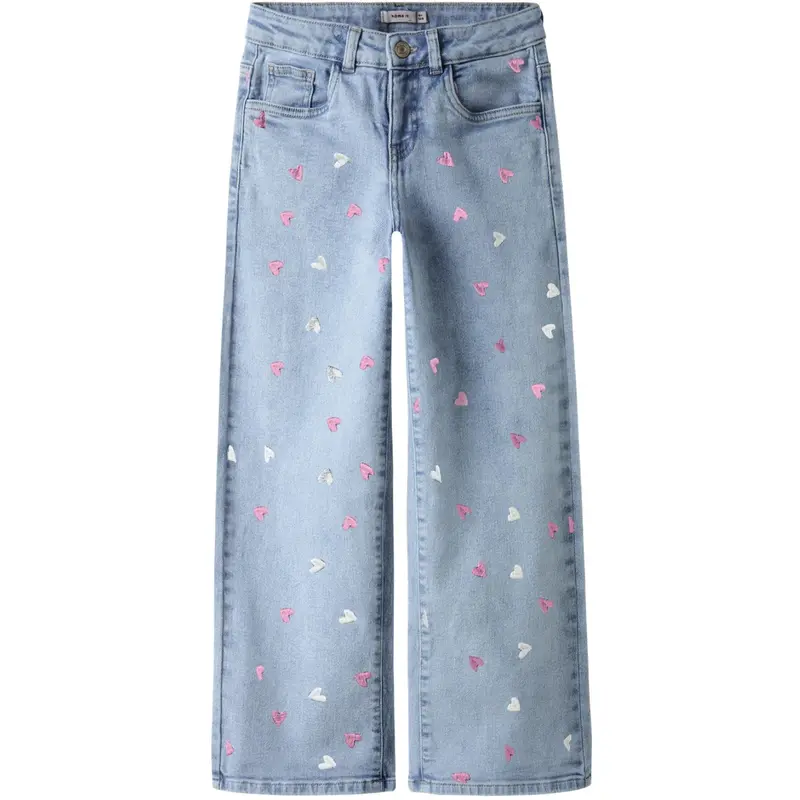 Name It Light Blue Bleached Denim Heart Emb Nkfrose Wide Emb Jeans 2010-Fr Noos 1