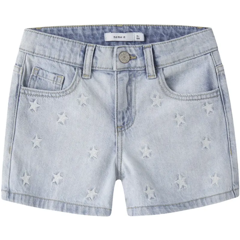 Name It Light Blue Bleached Denim Stars Nkfbella Reg Dnm Shorts 3674-Be Noos 1