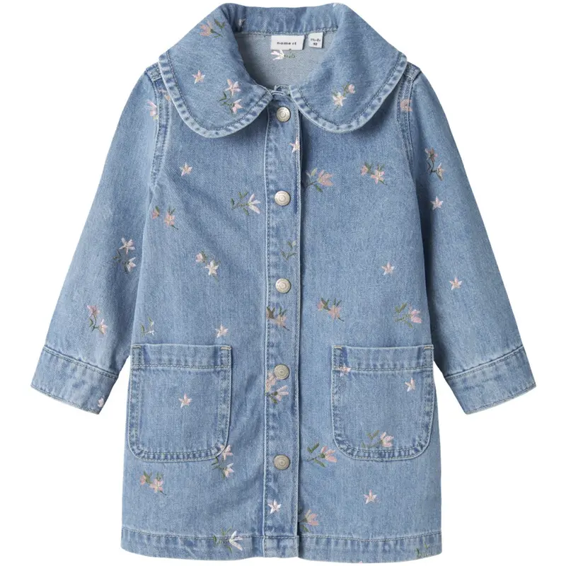 Name It Light Blue Denim Flower Emb Nmfpiper Ls Dnm Dress 3614-Za 1