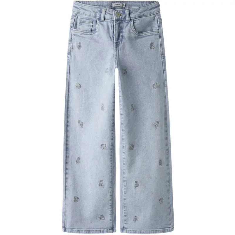 Name It Light Blue Denim Flower Embroidery Nkfrose Wide Emb Jeans 2010-Fr Noos 1