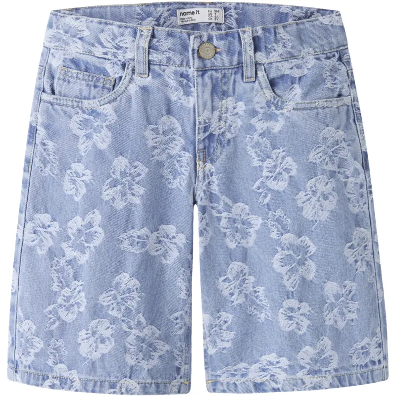 Name It Light Blue Denim Flowers Nkfrose Dnm Jacq Long Shorts 2440-Ja H 1