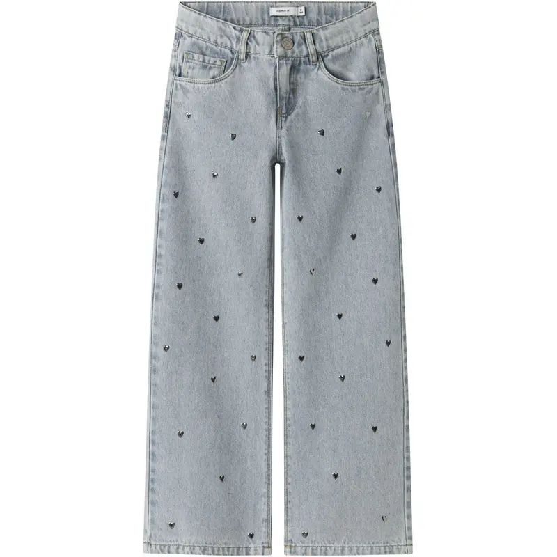 Name It Light Blue Denim Nkfrose Wide Heart Studs Jeans 2021-Za D 1