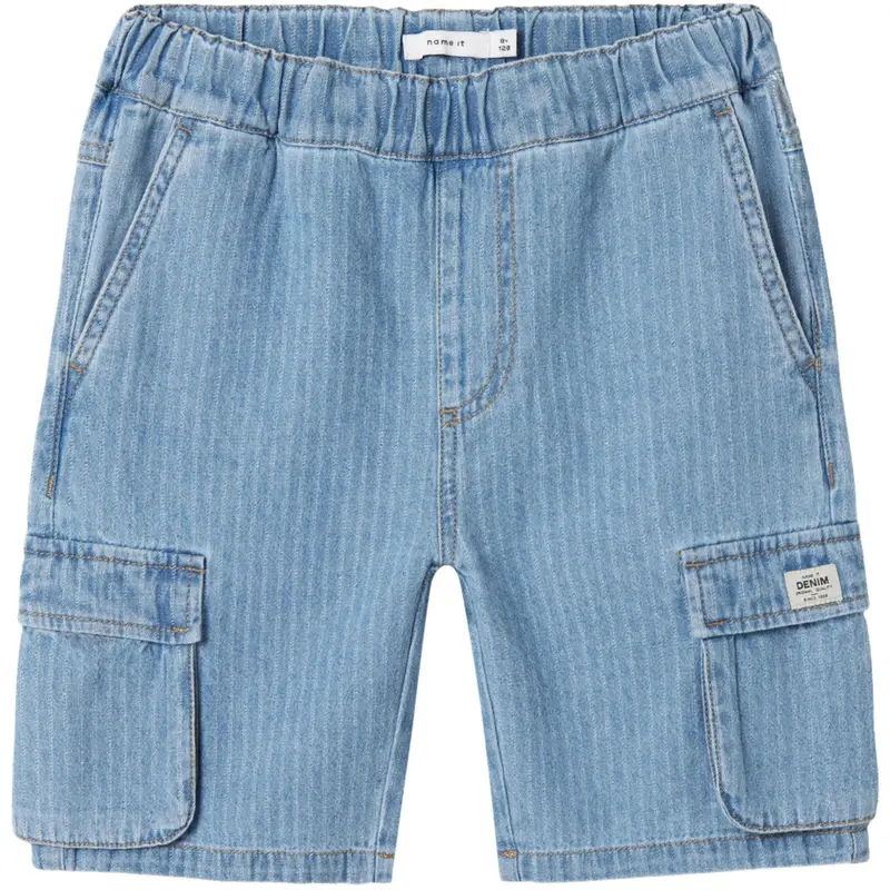 Name It Light Blue Denim Stripes Ryan Cargo Denim Shorts 1