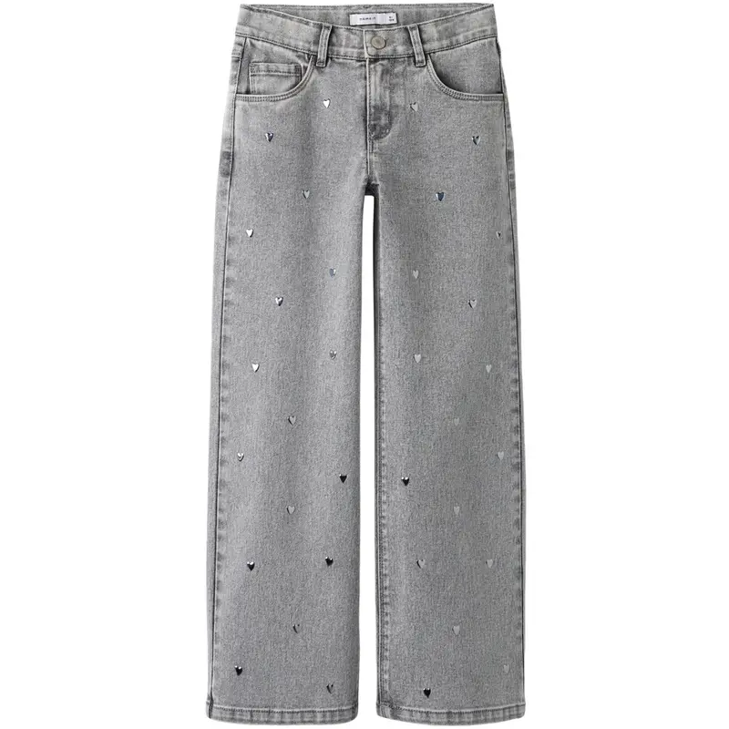Name It Light Grey Denim Heart Studs Nkfrose Wide Jeans 5503-Ya N 1