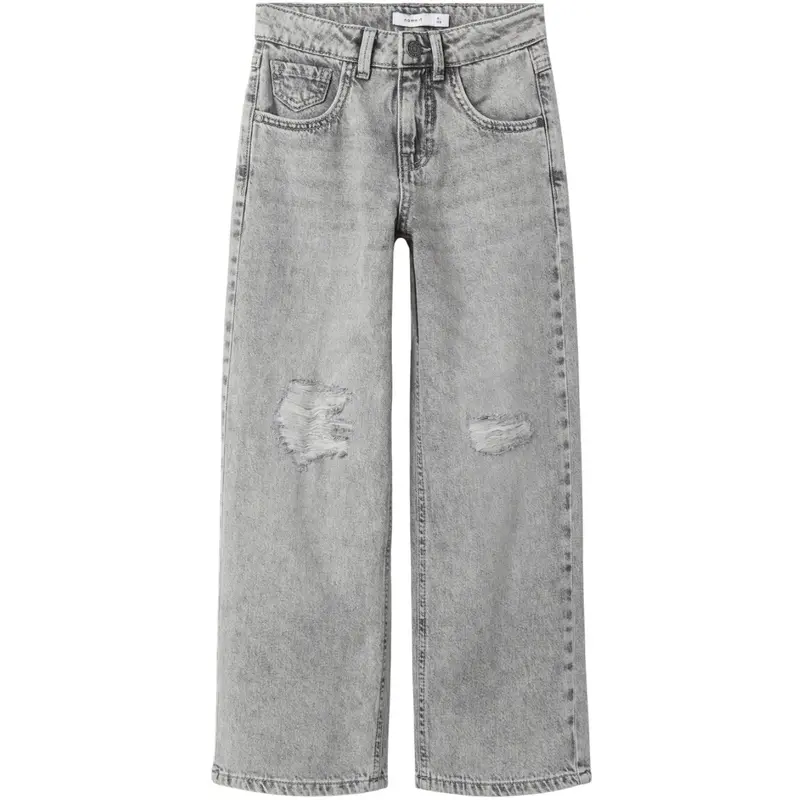 Name It Light Grey Denim Nkfrose Hw Wide Jeans Destr 1411-Be Noos 1