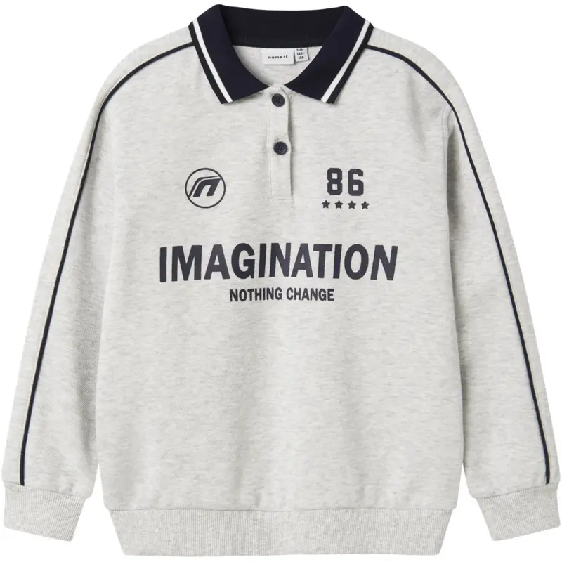 Name It Light Grey Melange Nkmkris Ls Nreg Polo 1