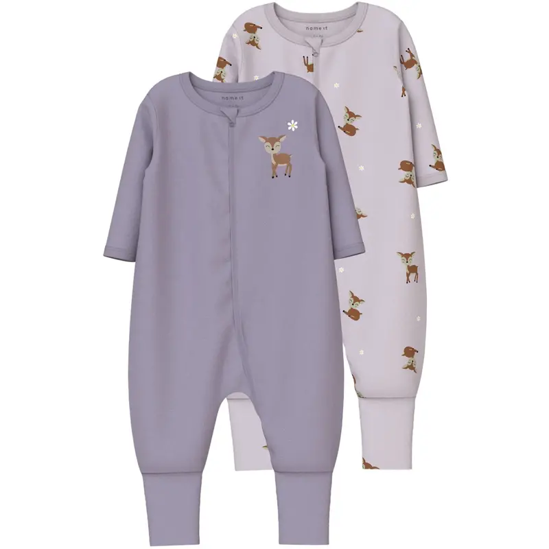 Name It Lilac Marble Nbfnightsuit 2P Zip Ff Lilac Deer Noos 1