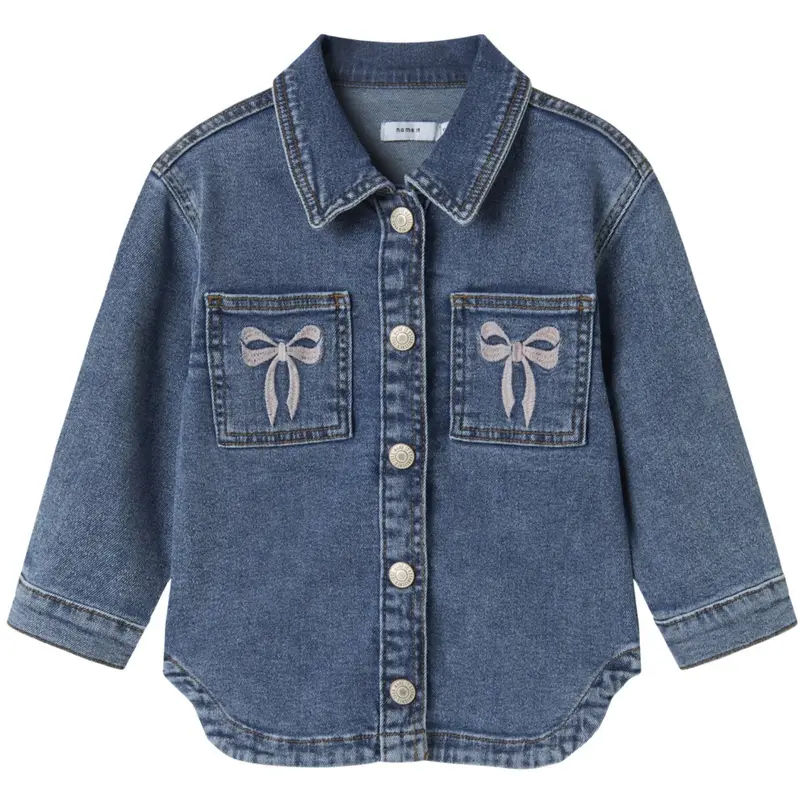 Name It Medium Blue Denim Bow Embroidery Nmfdevi Dnm Emb Jacket 1224-Sm K 1