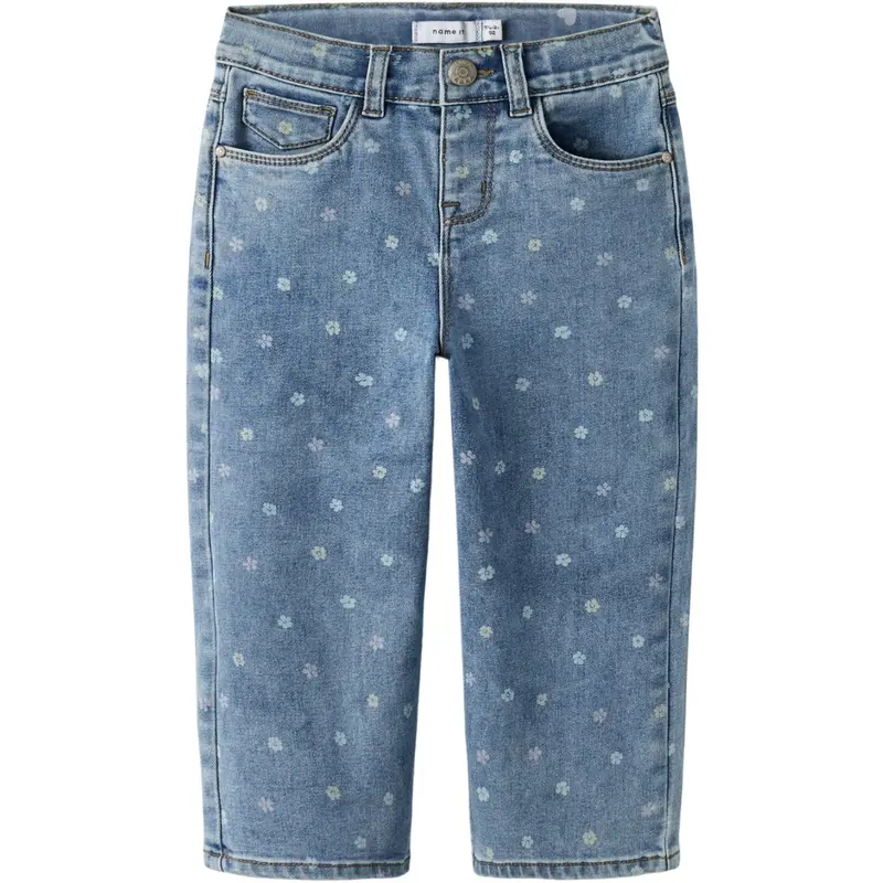 Name It Medium Blue Denim Flower Nmfbella Mom Shaped Jeans 3555-On Noos 1
