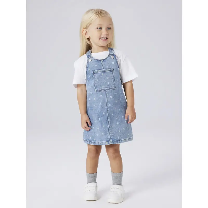 Name It Medium Blue Denim Flower Nmfrosa Short Dnm Bibskirt 3555-On Noos 7