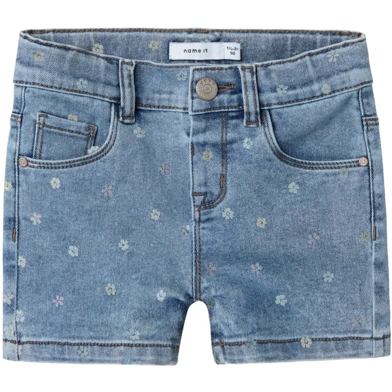 Name It Medium Blue Denim Flower Nmfsalli Slim Dnm Shorts 3555-On Noos 1