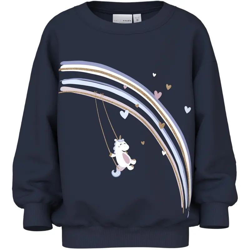 Name It Navy Blazer Unicorn Rainbow Nmfvalona Ls Long Rlx Sweat Bru 1