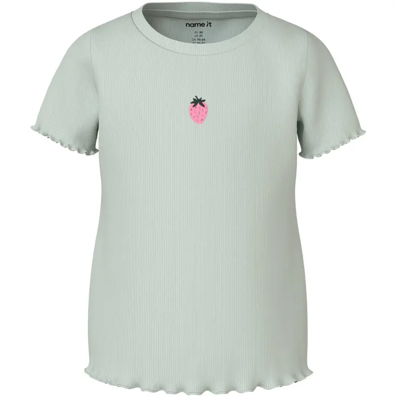 Name It Pale Aqua Strawberries Embroidery Nmfvivemma Ss Slim Top 1
