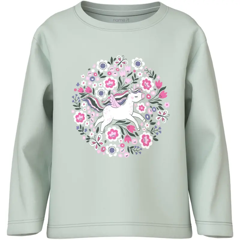 Name It Pale Aqua Unicorn Flowers Nmfveen Ls Nreg Top 1