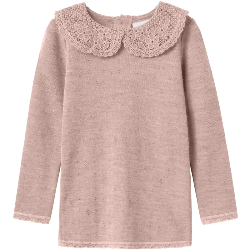 Name It Shadow Gray Nmfwang Wool Needle Ls Top W/Collar 1