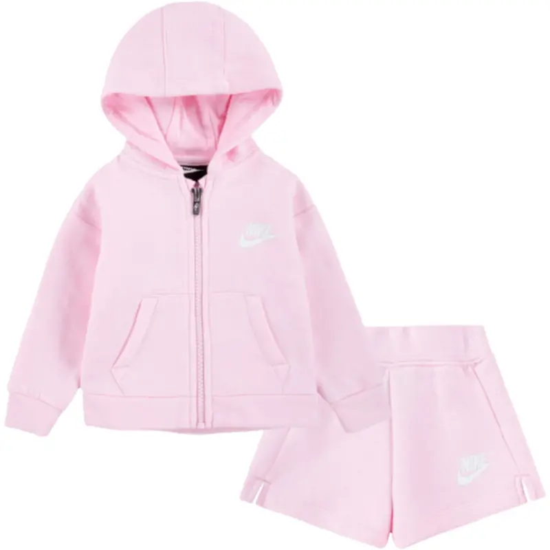 Nike Pink Foam Club Fleece Fz & Shorts Set 1