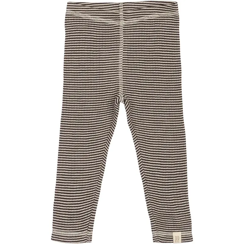 Petit Piao Coffee Bean/Dark Off White Ppdante Leggings Merino Wool Striped 1