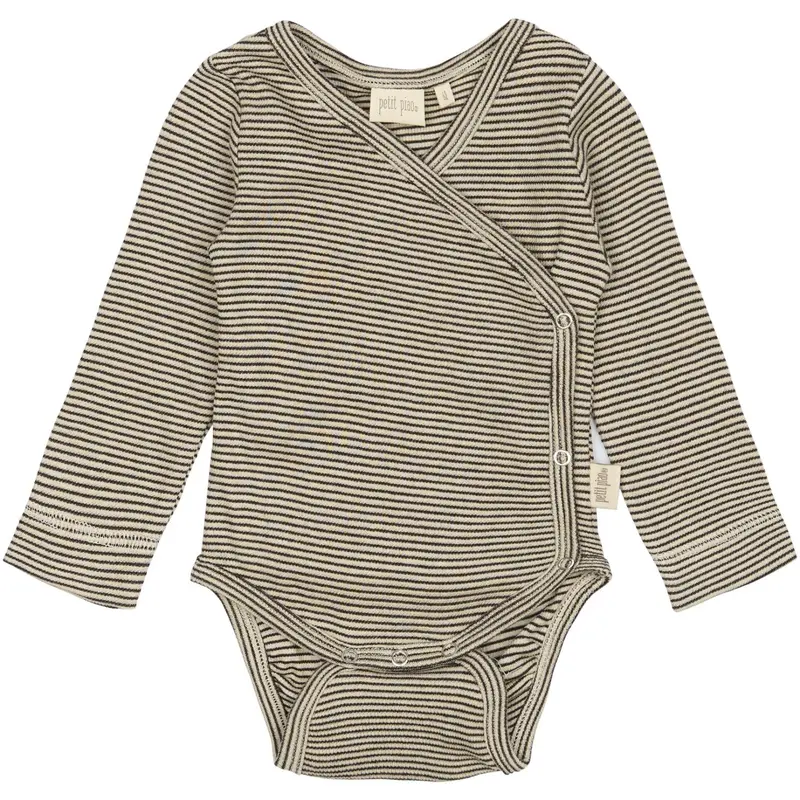 Petit Piao Coffee Bean/Dark Off White Ppdian Body L/S Fold Over Stripe Noos 1