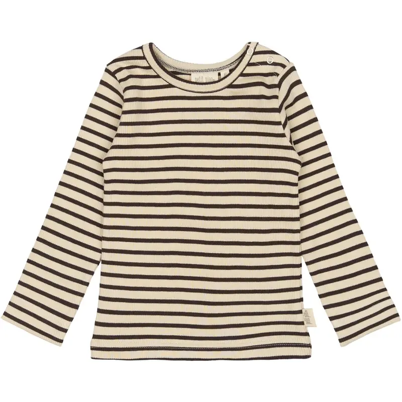 Petit Piao Coffee Bean/Off White T-Shirt L/S Modal Striped 1