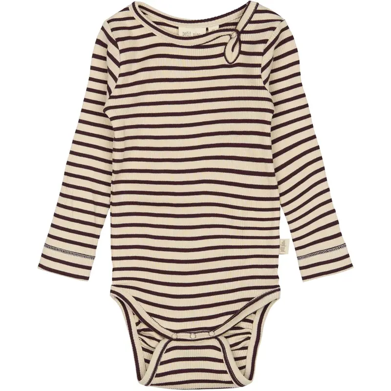 Petit Piao Dark Grape/Off White Body L/S Modal Striped 1