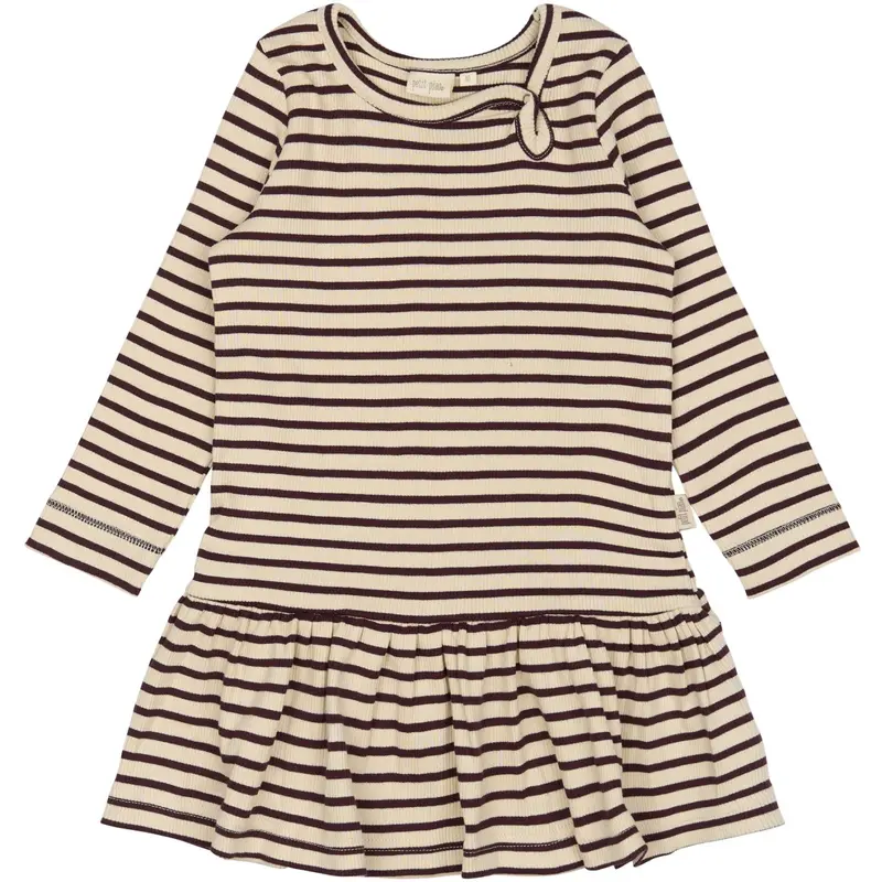 Petit Piao Dark Grape/Off White Dress L/S Modal Striped 1