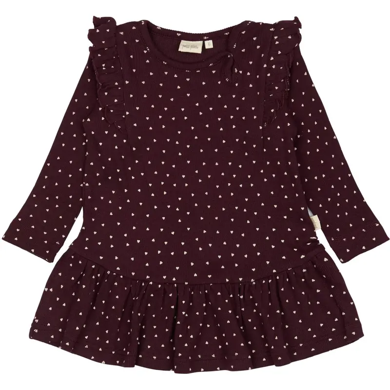 Petit Piao Dark Grape/White Dress L/S Frill Modal Heart 1
