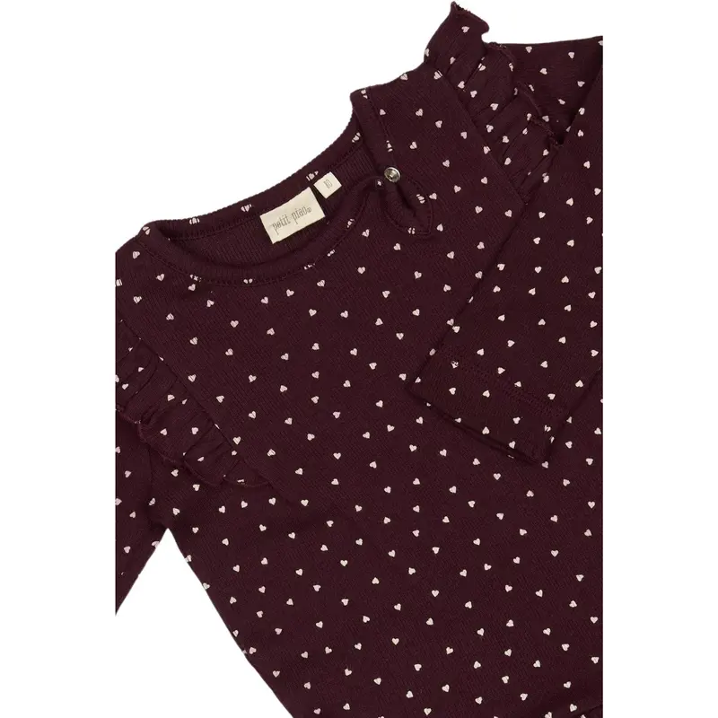 Petit Piao Dark Grape/White Dress L/S Frill Modal Heart 2
