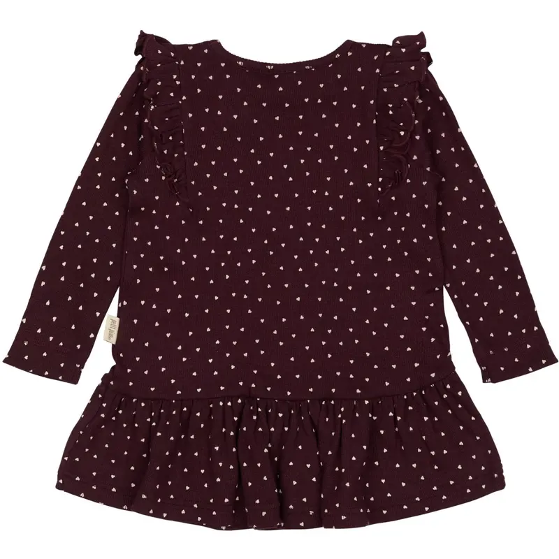 Petit Piao Dark Grape/White Dress L/S Frill Modal Heart 3