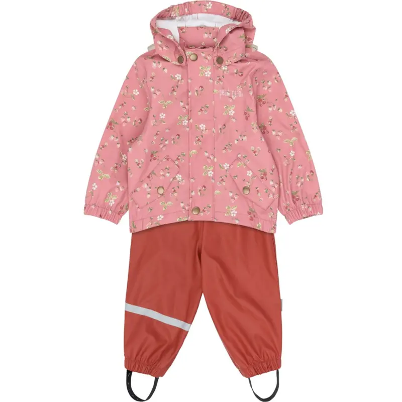 Petit Piao Dusty Rose Strawberry Aop Ppdai Rainwear Set W. Susp. 1