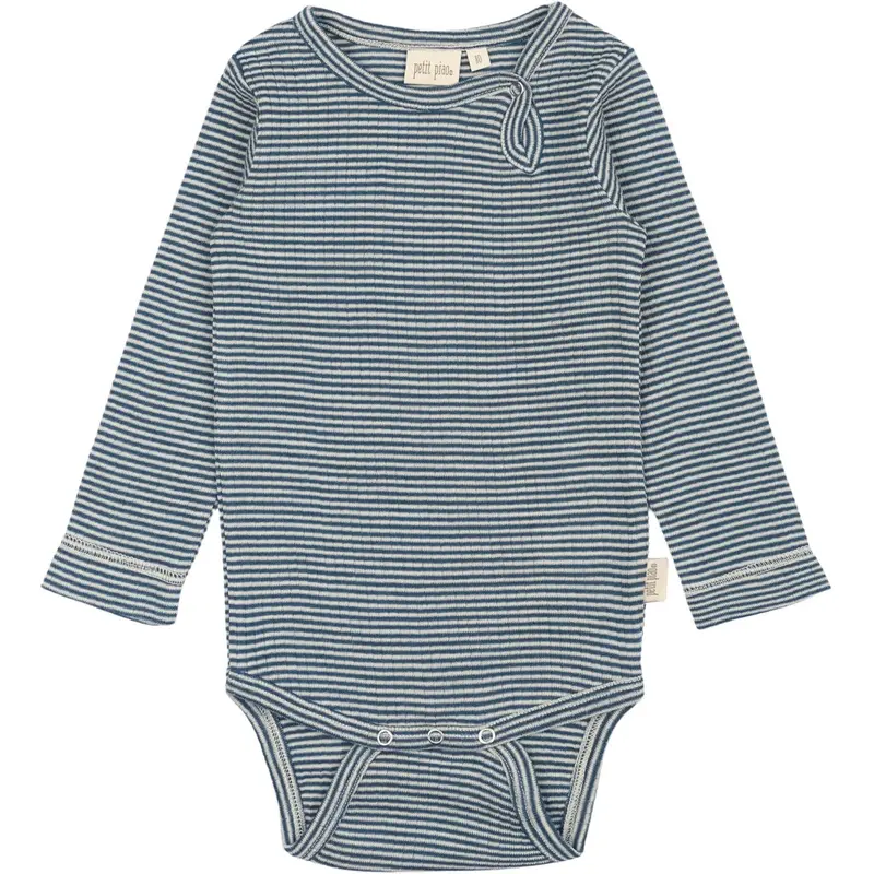 Petit Piao Ensign Blue/Dark Off White Ppdante Body L/S Merino Wool Striped 1