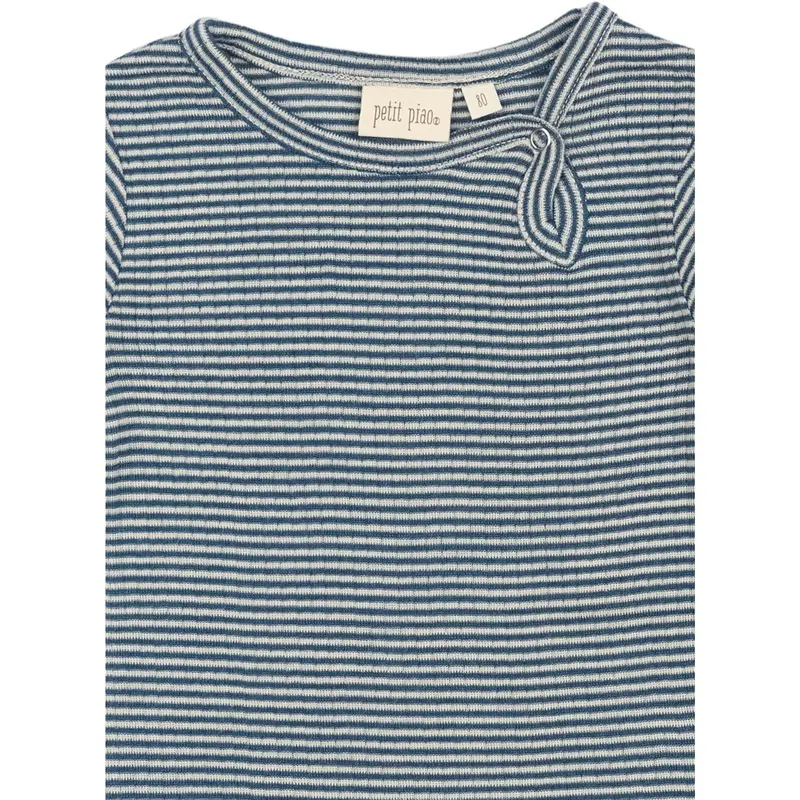Petit Piao Ensign Blue/Dark Off White Ppdante Body L/S Merino Wool Striped 2