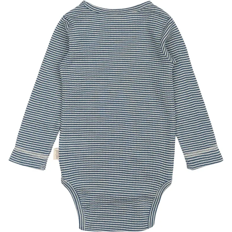 Petit Piao Ensign Blue/Dark Off White Ppdante Body L/S Merino Wool Striped 3