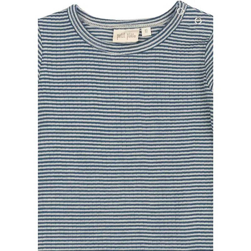 Petit Piao Ensign Blue/Dark Off White Ppdante T-Shirt L/S Meriono Wool Striped 2