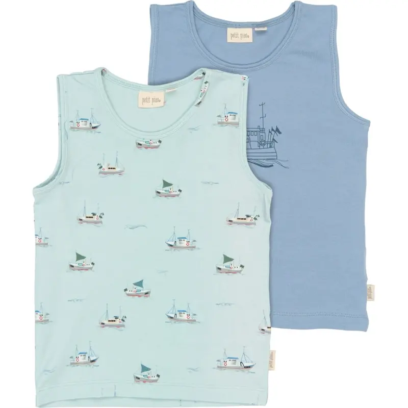 Petit Piao Illusion Blue Boat Aop Ppstar Boys Undershirt 2-Pack 1