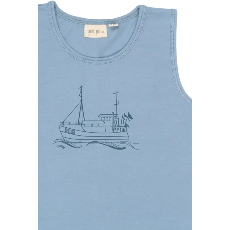 Petit Piao Illusion Blue Boat Aop Ppstar Boys Undershirt 2-Pack 2