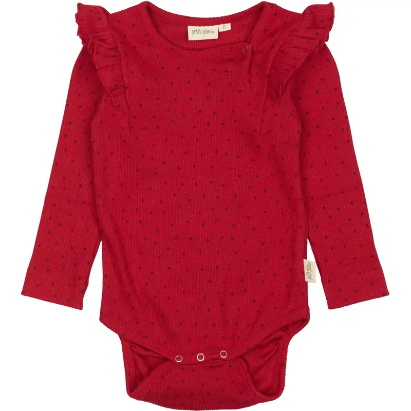 Petit Piao Jet Red/Biking Red Body L/S Frill Modal Heart 1