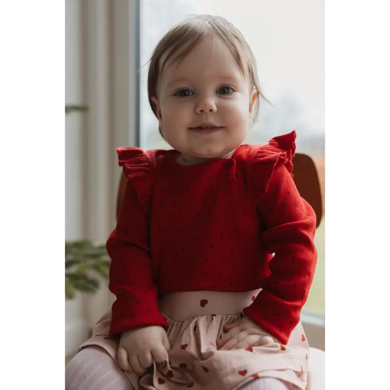 Petit Piao Jet Red/Biking Red Body L/S Frill Modal Heart 2
