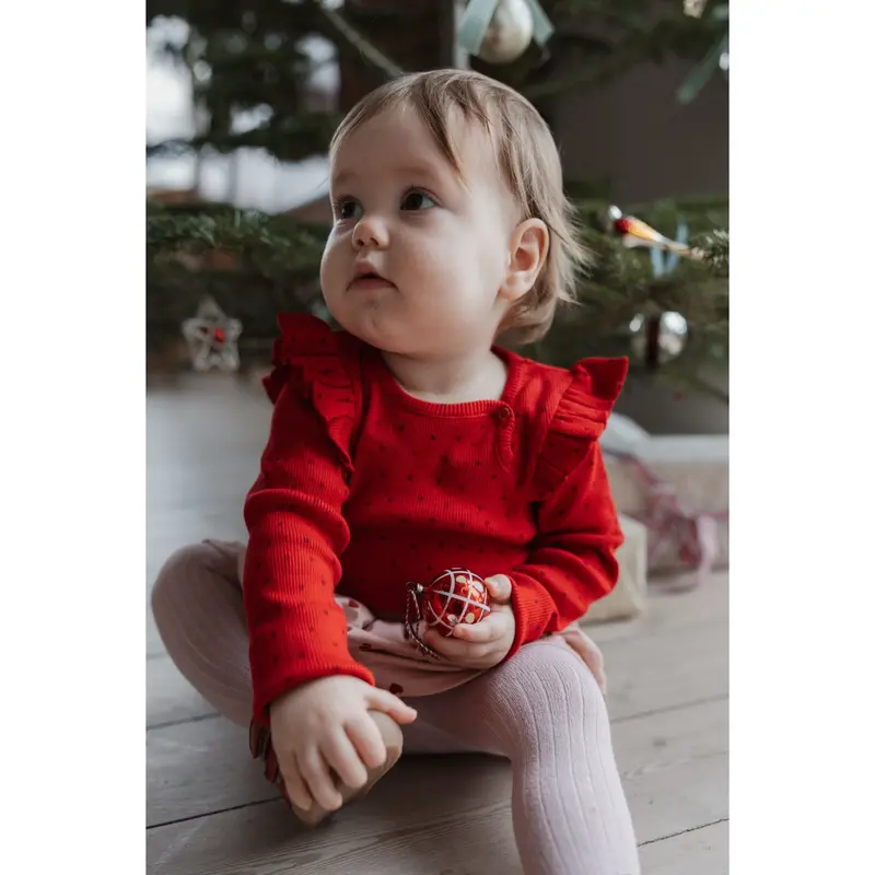 Petit Piao Jet Red/Biking Red Body L/S Frill Modal Heart 5