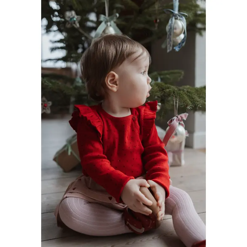 Petit Piao Jet Red/Biking Red Body L/S Frill Modal Heart 6