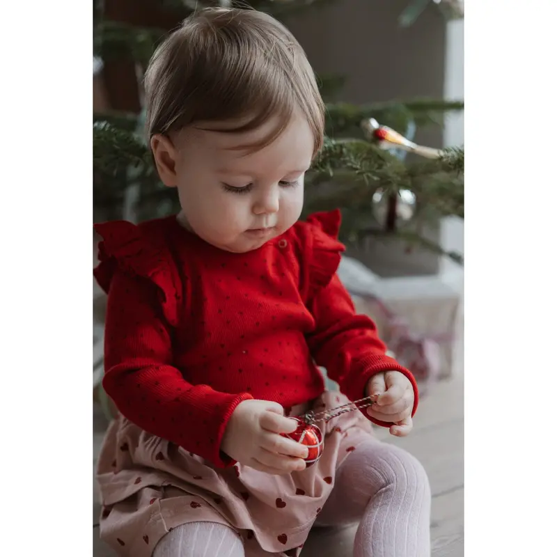 Petit Piao Jet Red/Biking Red Body L/S Frill Modal Heart 7
