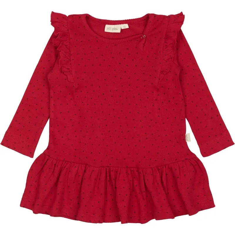 Petit Piao Jet Red/Biking Red Dress L/S Frill Modal Heart 1