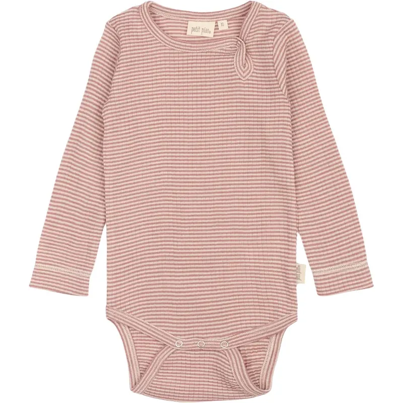 Petit Piao Nostalgic Rose/Dark Off White Ppdante Body L/S Merino Wool Striped 1
