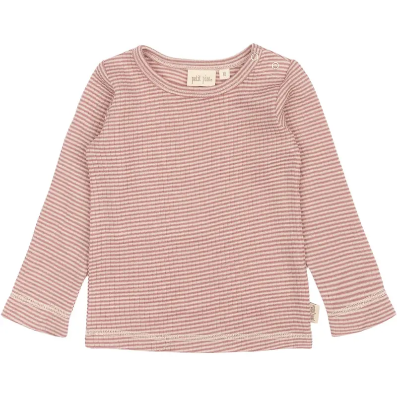 Petit Piao Nostalgic Rose/Dark Off White Ppdante T-Shirt L/S Meriono Wool Striped 1