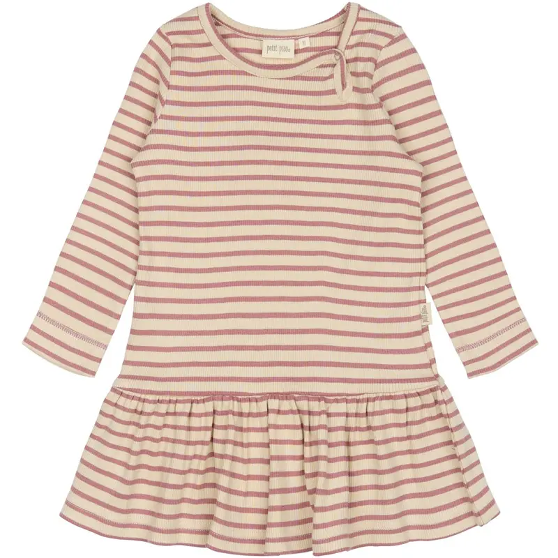 Petit Piao Nostalgic Rose/Off White Dress L/S Modal Striped 1