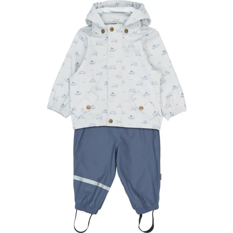 Petit Piao Pearl Blue Boat Aop Ppdai Rainwear Set W. Susp. 1