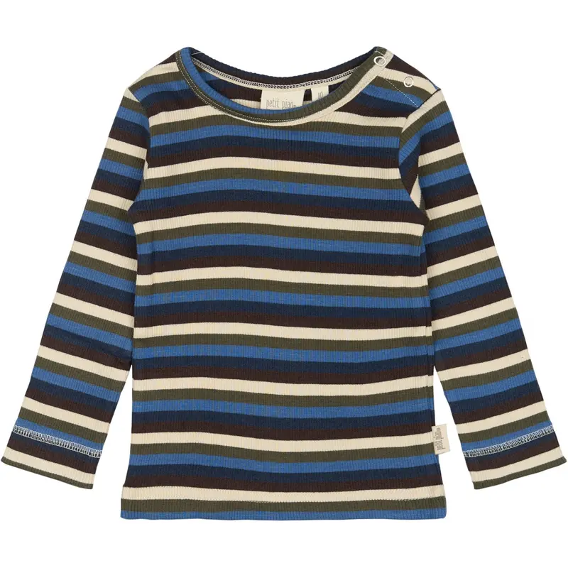 Petit Piao True Navy Multistripe T-Shirt L/S Modal Multi Striped 1